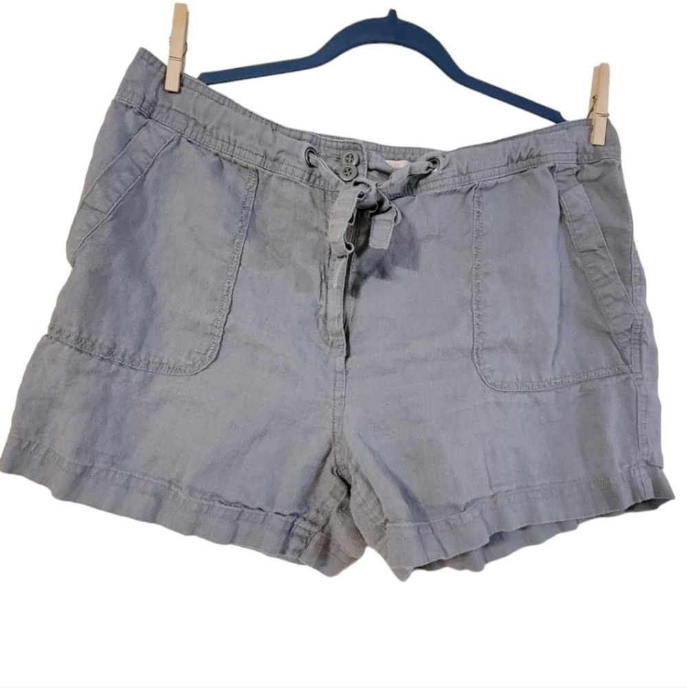 St. Tropez West Grey 100% Linen Drawstring Shorts Size 12